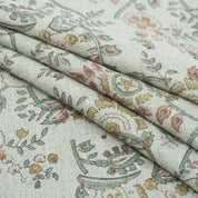 Indian Mustard Floral Block Print Pure Linen Fabric - Arpan