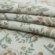 Indian Mustard Floral Block Print Pure Linen Fabric - Arpan