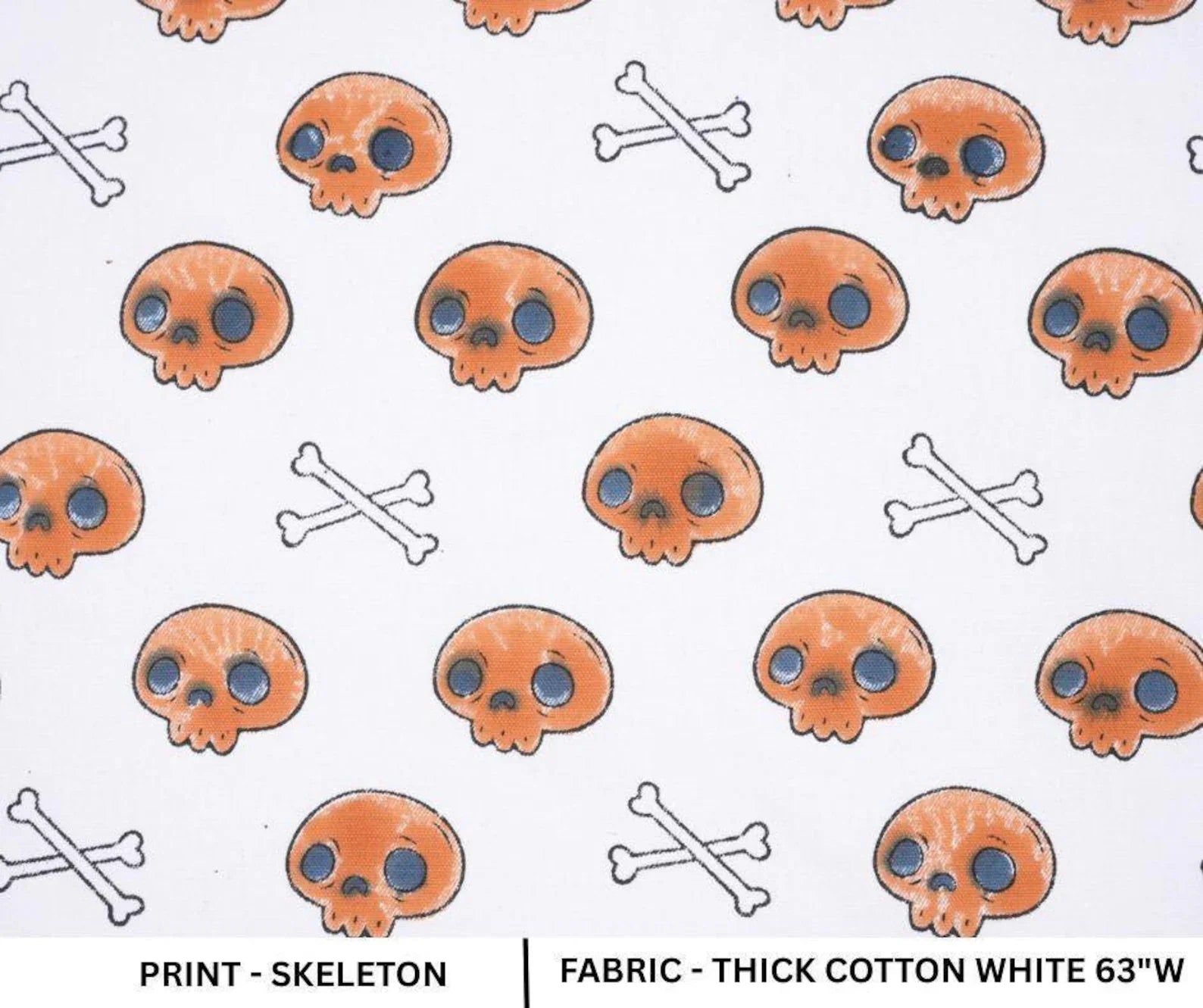 Skull Print Halloween Thick Cotton White Fabric - Skeleton