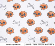 Skull Print Halloween Thick Cotton White Fabric - Skeleton