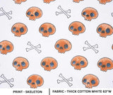 Handmade Orange Skull Print Halloween Fabric - Skeleton