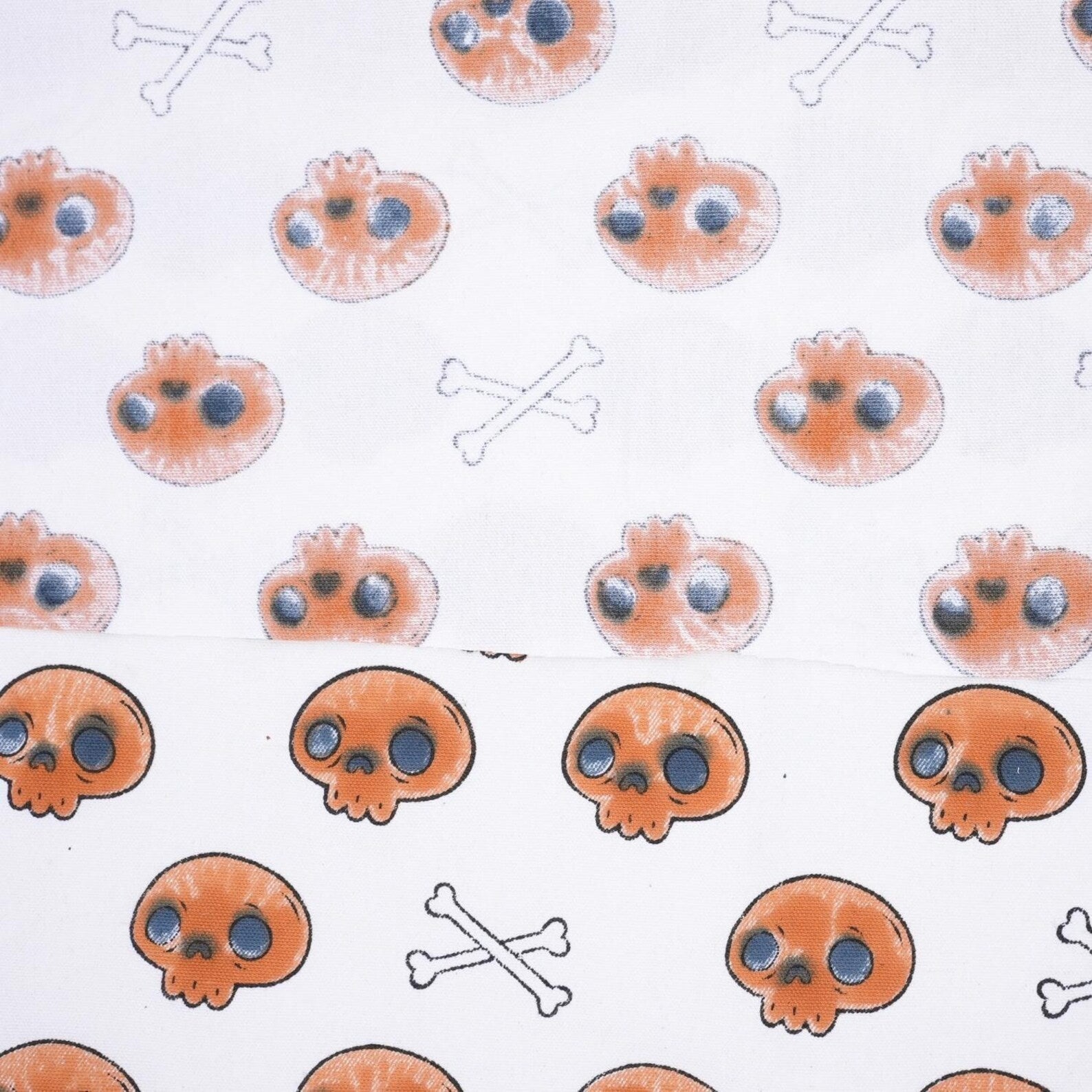 Skull Print Halloween Thick Cotton White Fabric - Skeleton