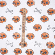 Skull Print Halloween Thick Cotton White Fabric - Skeleton