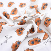 Skull Print Halloween Thick Cotton White Fabric - Skeleton