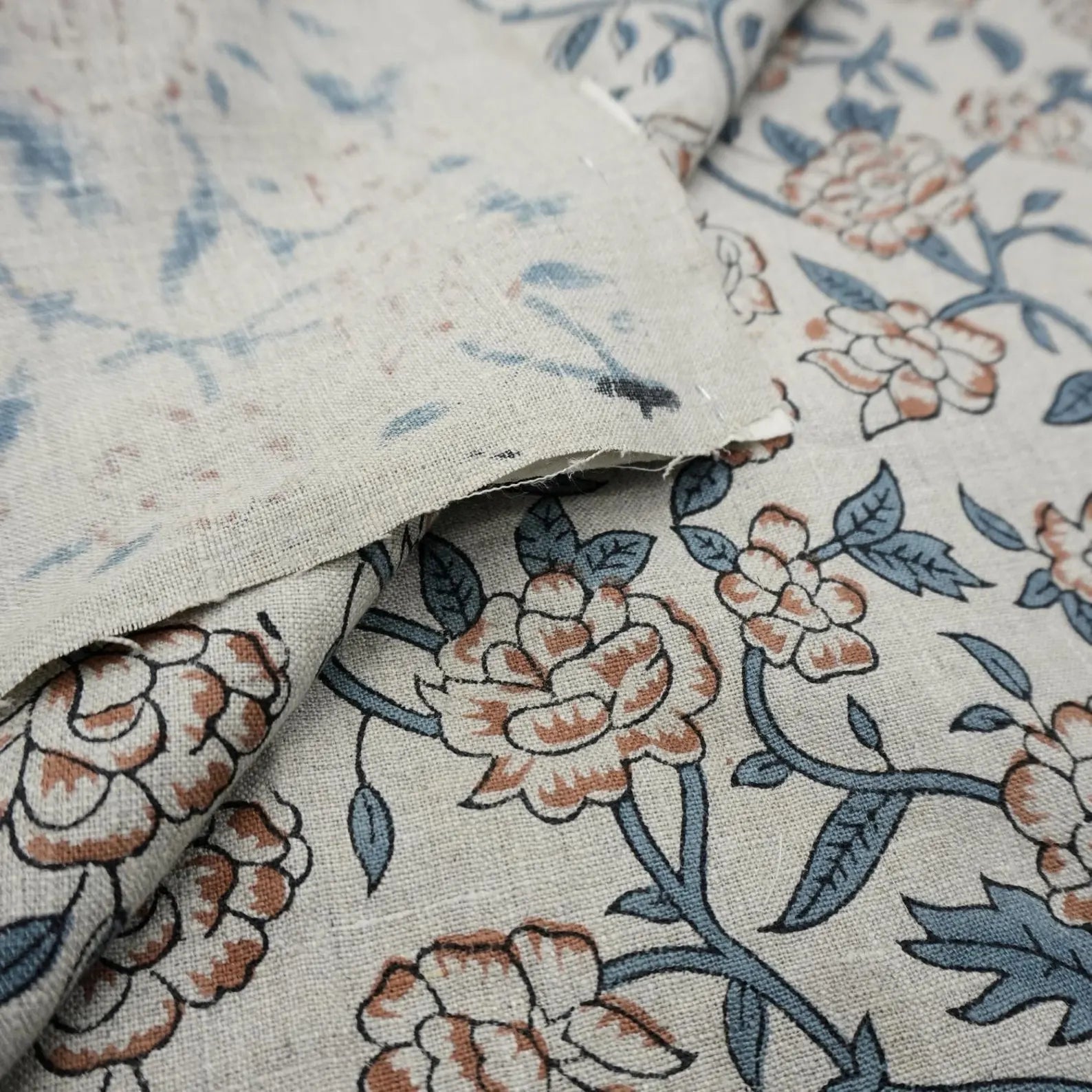 Indian Block Print Mrignayani Farmhouse Linen Pillows Fabric