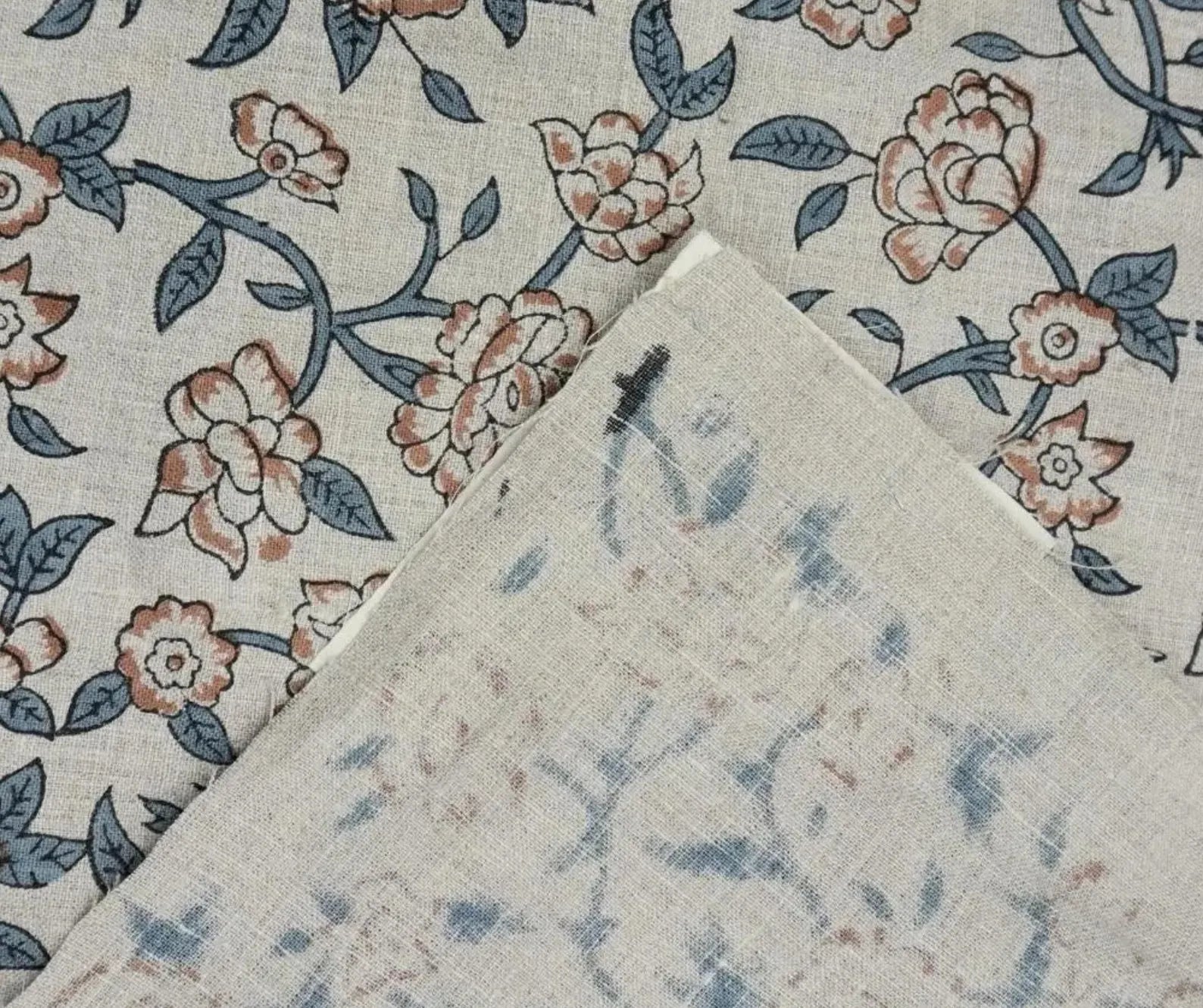 Indian Block Print Mrignayani Farmhouse Linen Pillows Fabric
