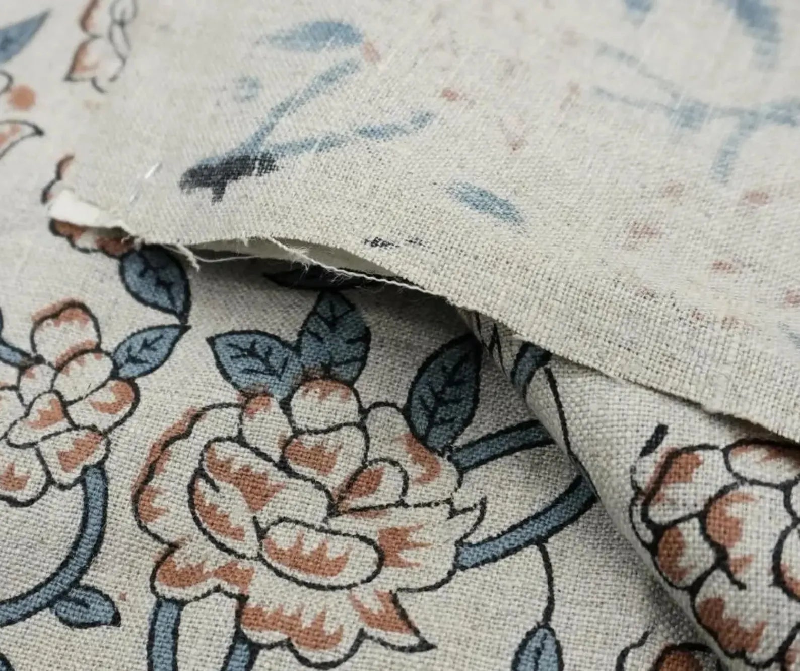 Indian Block Print Mrignayani Farmhouse Linen Pillows Fabric