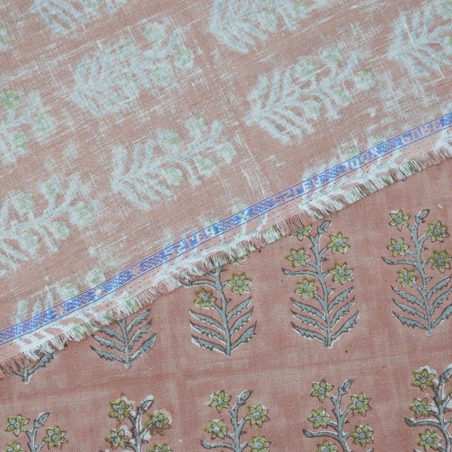 Block Print Pure Linen Upholstery Fabric - Indradhanush