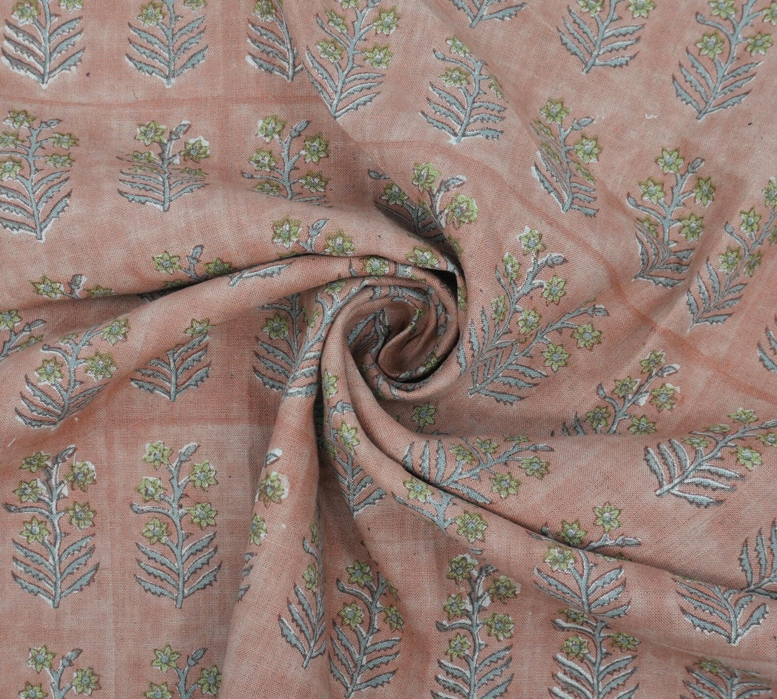 Block Print Pure Linen Upholstery Fabric - Indradhanush