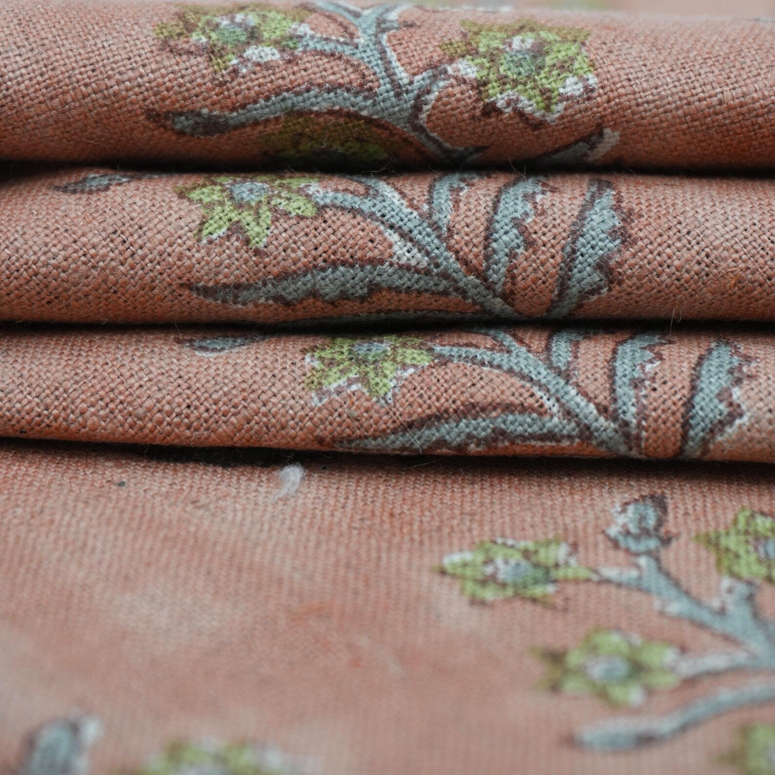 Block Print Pure Linen Upholstery Fabric - Indradhanush