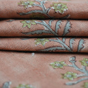 Block Print Pure Linen Upholstery Fabric - Indradhanush