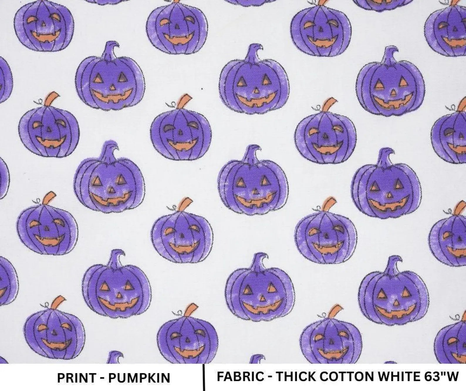 Halloween Purple Pumpkin Thick Cotton White Fabric