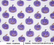 Halloween Purple Pumpkin Thick Cotton White Fabric