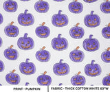 Halloween Purple Pumpkin Thick Cotton White Fabric