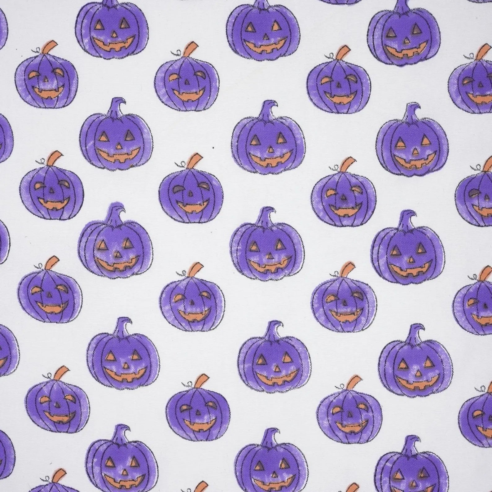 Halloween Purple Pumpkin Thick Cotton White Fabric