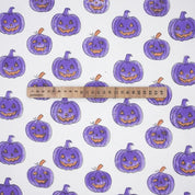 Halloween Purple Pumpkin Thick Cotton White Fabric