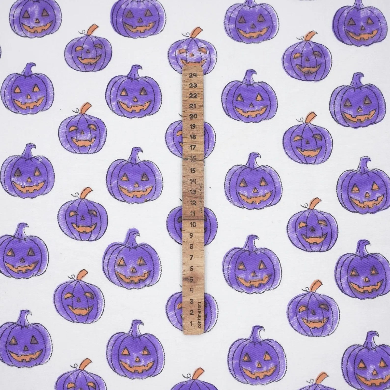 Halloween Purple Pumpkin Thick Cotton White Fabric