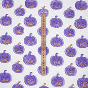 Halloween Purple Pumpkin Thick Cotton White Fabric