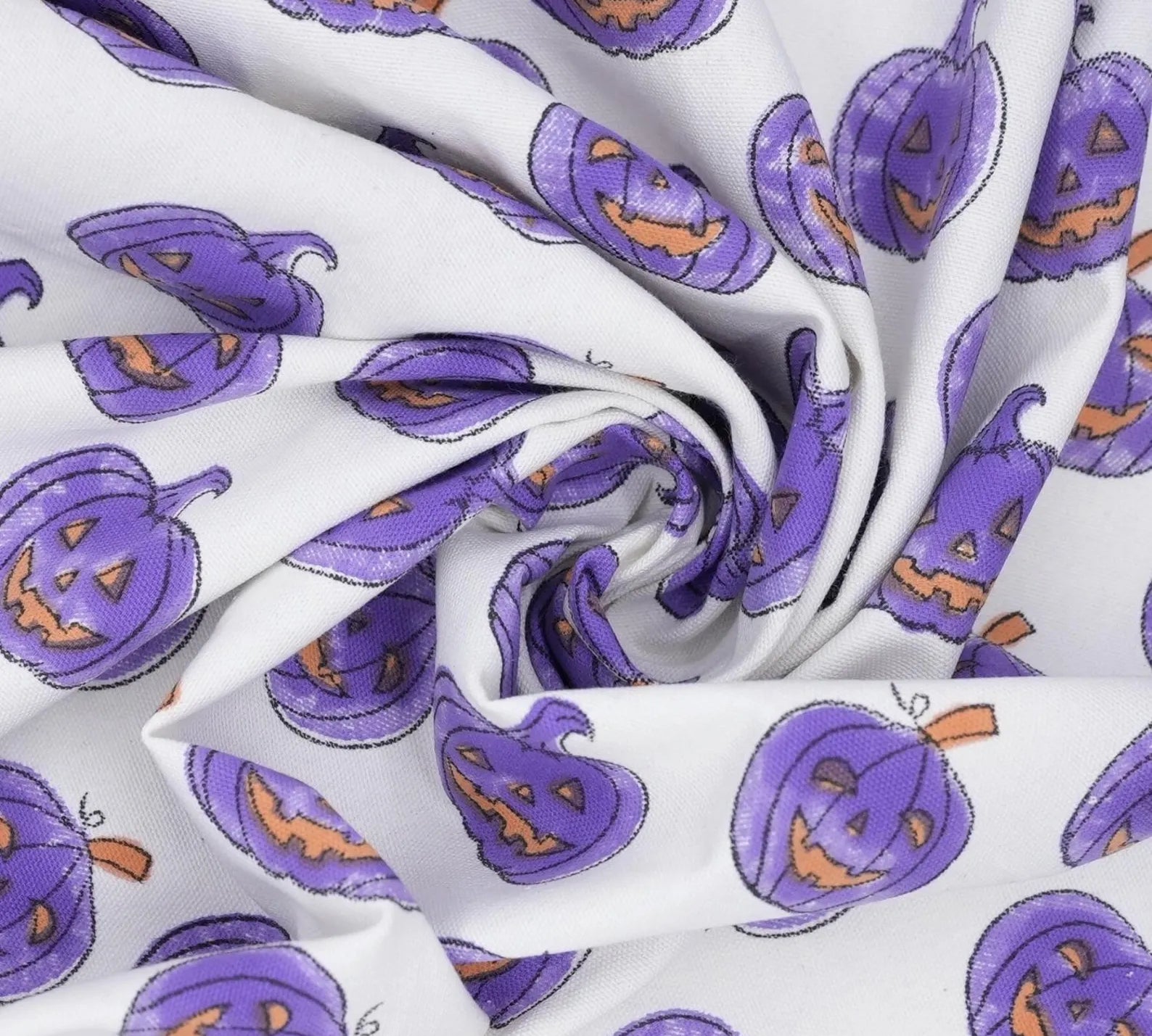 Halloween Purple Pumpkin Thick Cotton White Fabric