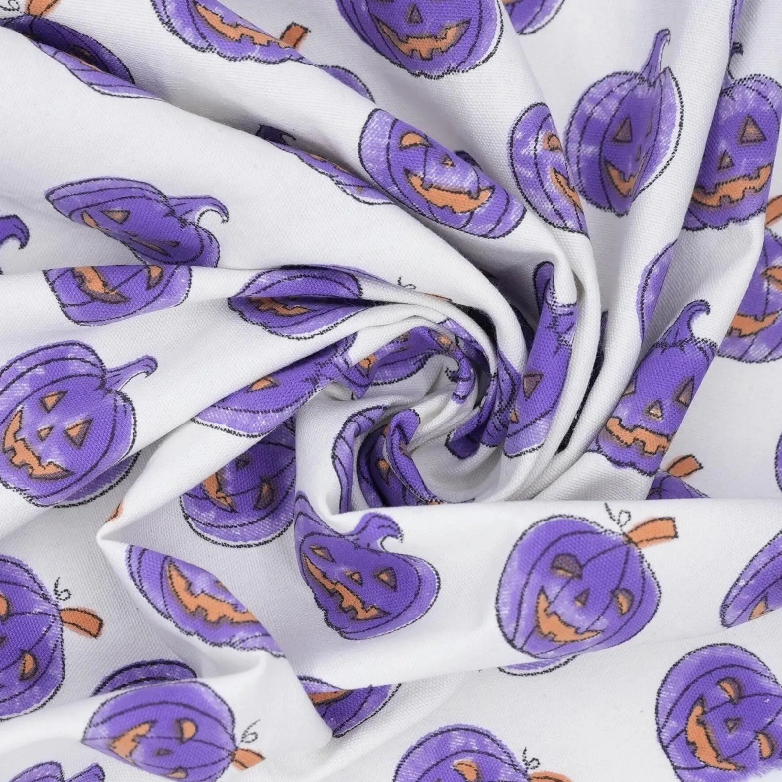Halloween Purple Pumpkin Thick Cotton White Fabric