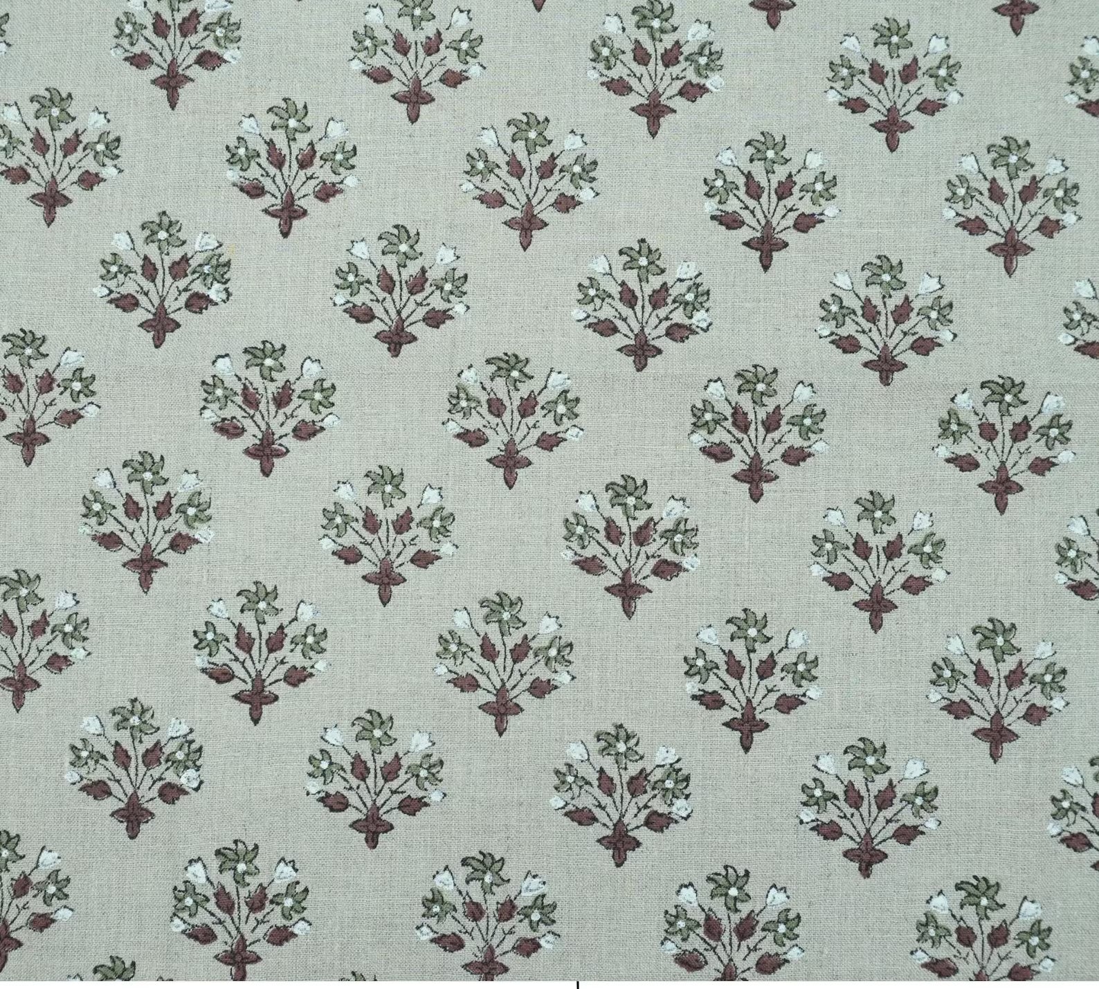 Burgundy Block Print Pure Linen Curtains Fabric - Diwali Flower