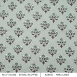 Burgundy Block Print Pure Linen Curtains Fabric - Diwali Flower