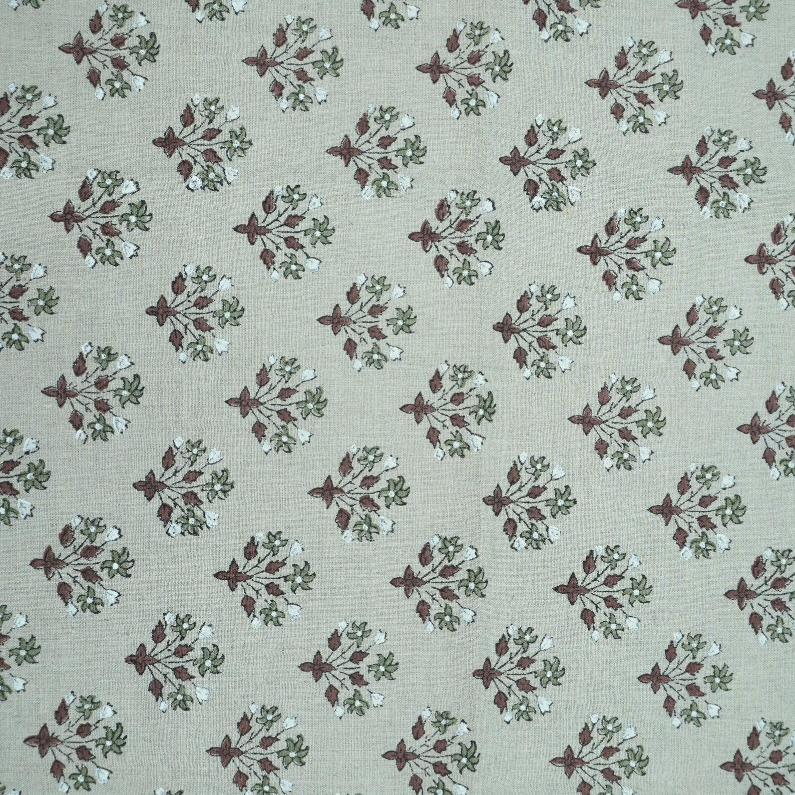 Burgundy Block Print Pure Linen Curtains Fabric - Diwali Flower