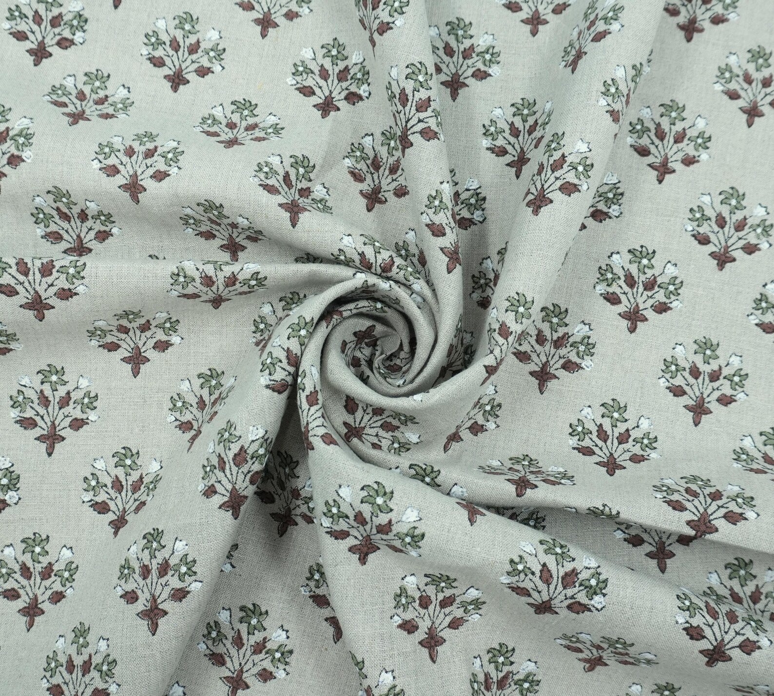 Burgundy Block Print Pure Linen Curtains Fabric - Diwali Flower