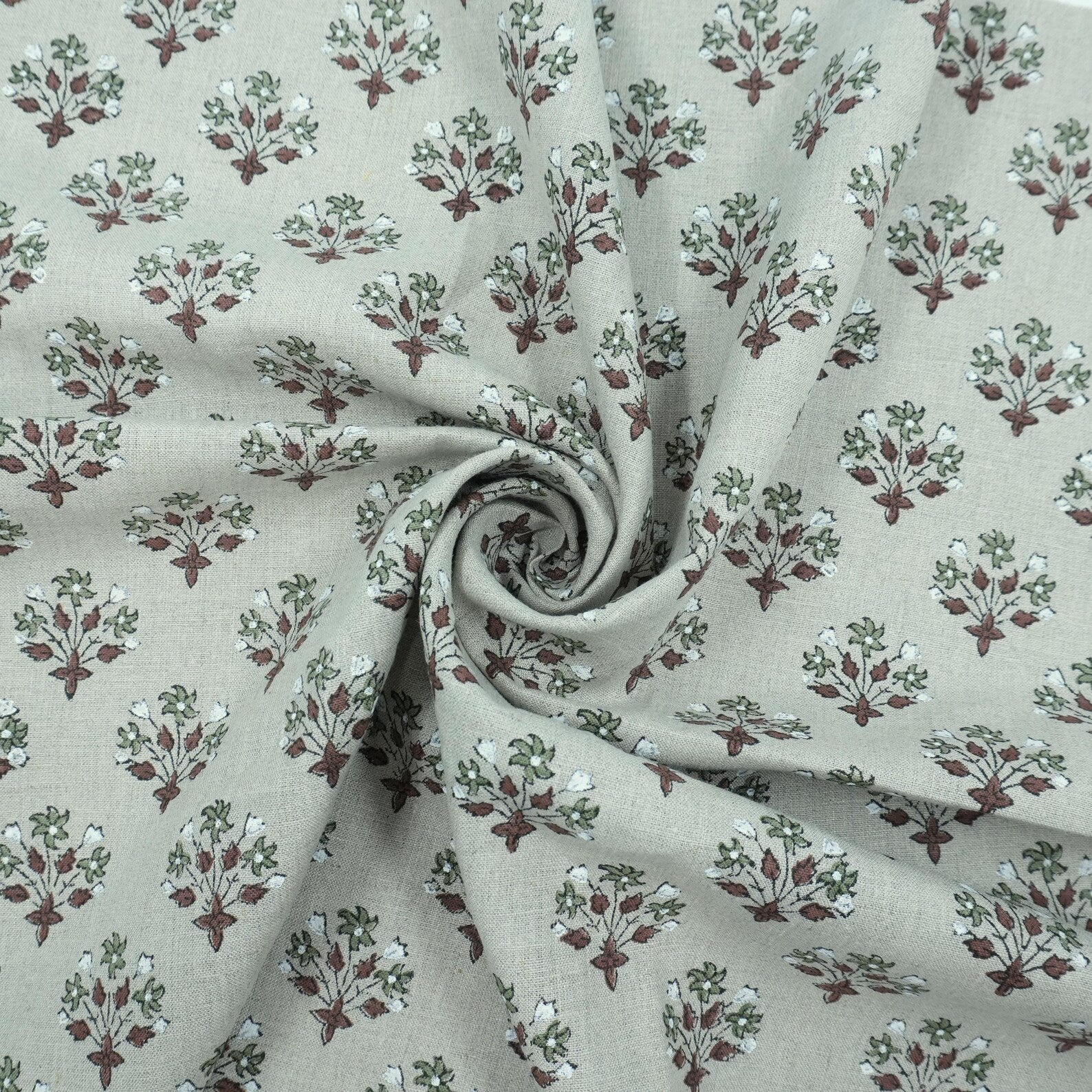 Burgundy Block Print Pure Linen Curtains Fabric - Diwali Flower