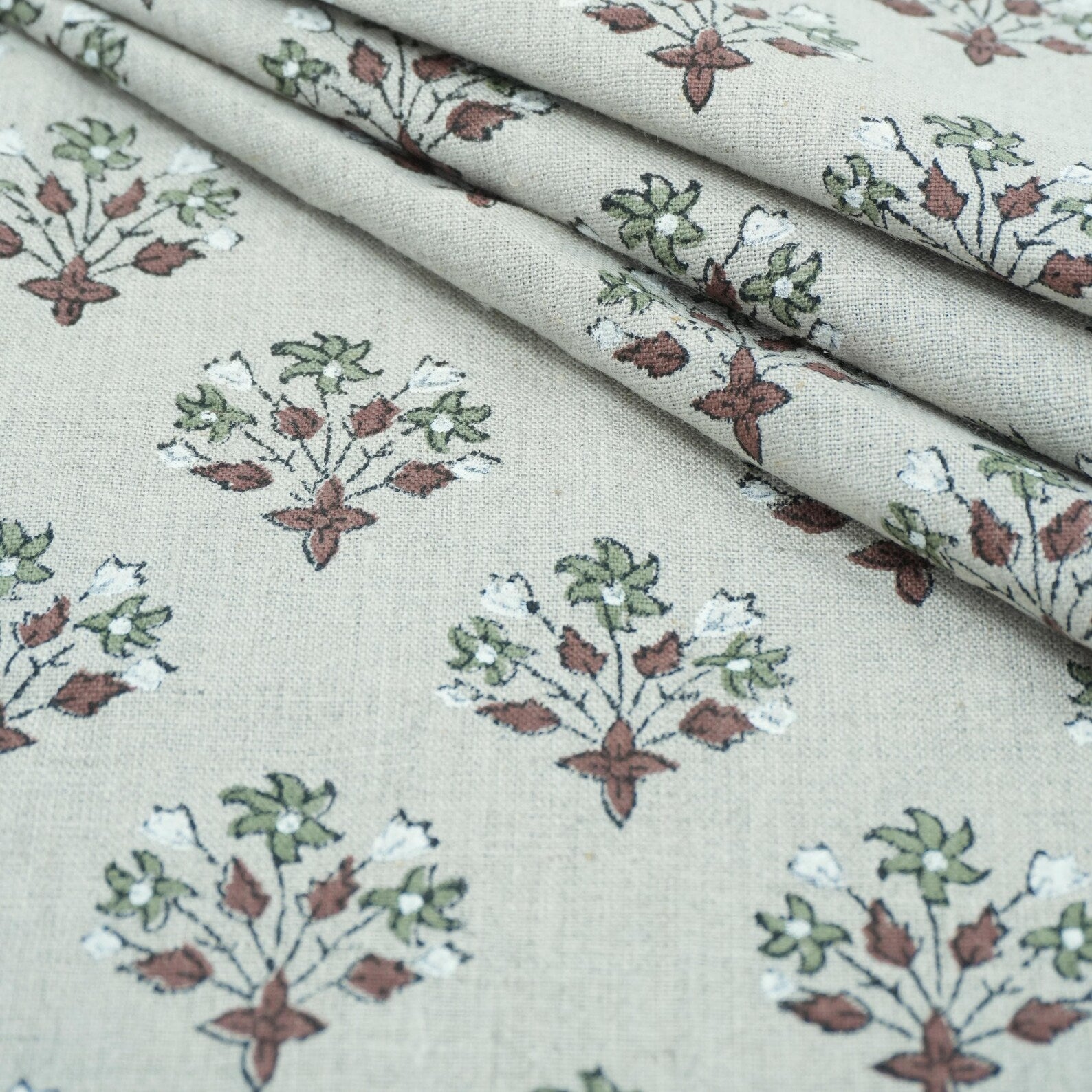 Burgundy Block Print Pure Linen Curtains Fabric - Diwali Flower