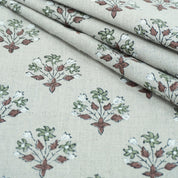 Burgundy Block Print Pure Linen Curtains Fabric - Diwali Flower