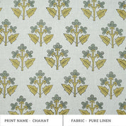 Handmade Mustard Sage Floral Botanical Print Linen Fabric