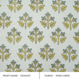 Handmade Mustard Sage Floral Linen Fabric - Chahat
