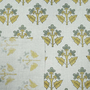 Handmade Mustard Sage Floral Botanical Print Linen Fabric