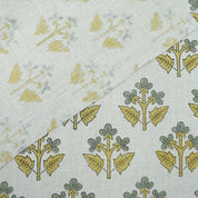 Handmade Mustard Sage Floral Botanical Print Linen Fabric