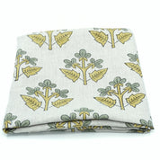 Handmade Mustard Sage Floral Botanical Print Linen Fabric