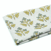 Handmade Mustard Sage Floral Botanical Print Linen Fabric