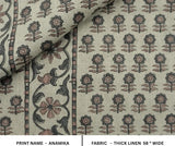 Indian Block Print Gray Floral Linen Fabric - Anamika Border