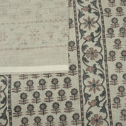 Indian Block Print Gray Floral Thick Linen Fabric - Anamika Border