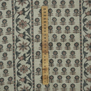 Indian Block Print Gray Floral Thick Linen Fabric - Anamika Border