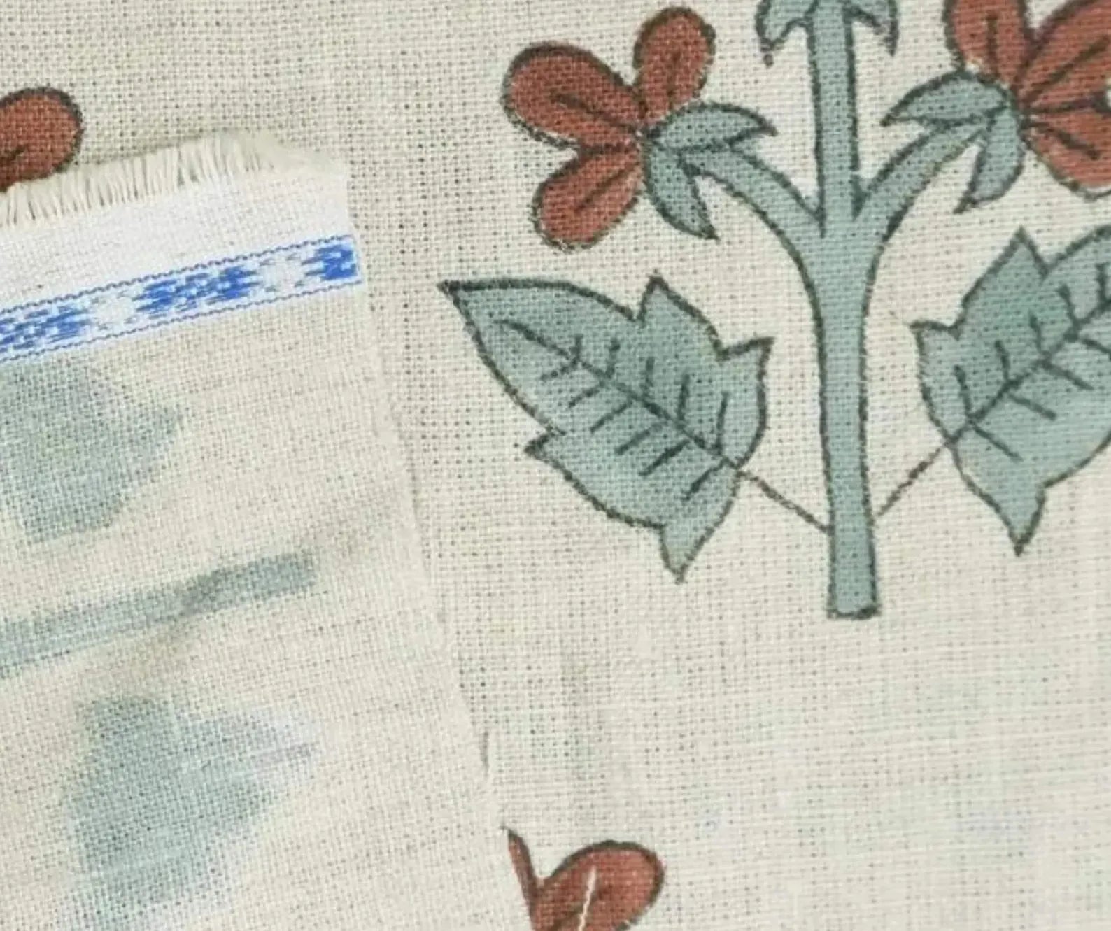 Block Printed Sage Green Botanical Linen Fabric - Chahat