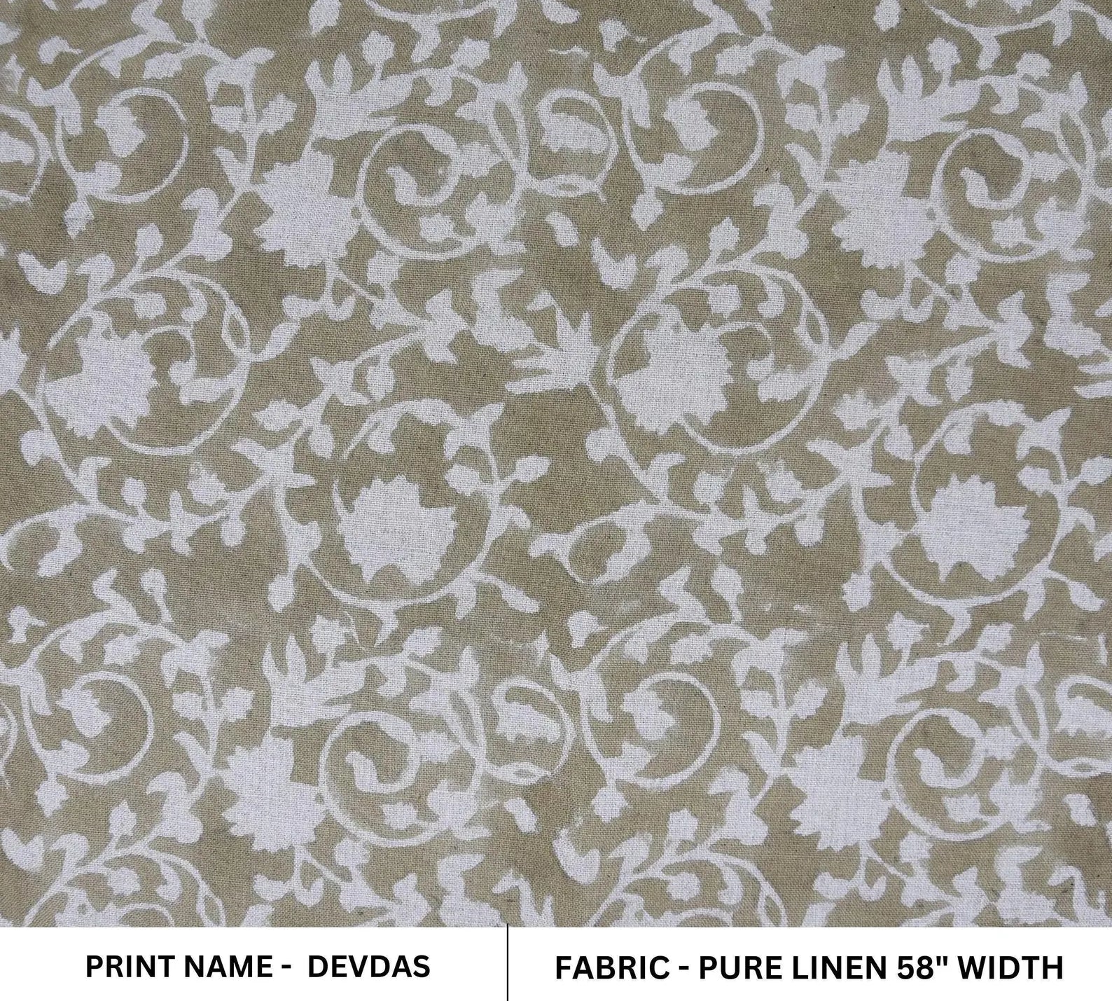 Block Print Devdas Green Botanical Silhouette Linen Fabric