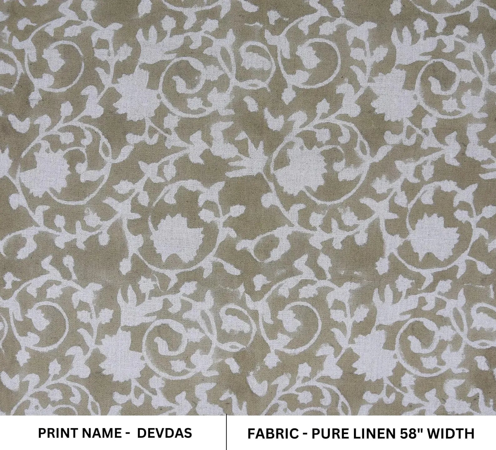Block Print Devdas Green Botanical Silhouette Linen Fabric