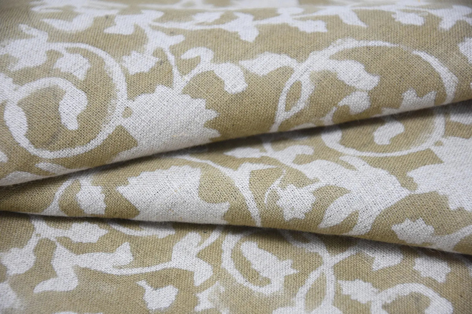 Block Print Devdas Green Botanical Silhouette Linen Fabric