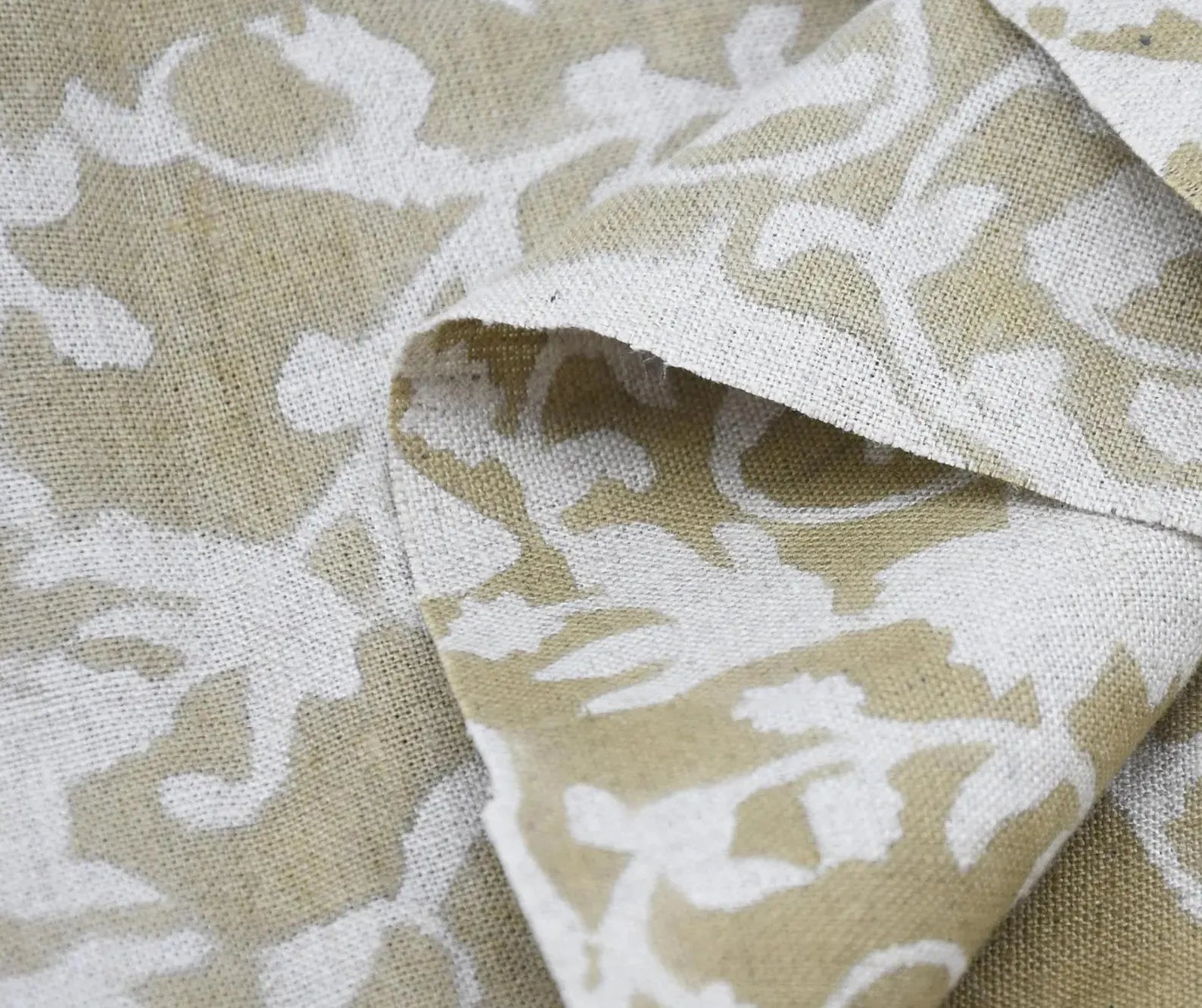 Block Print Devdas Green Botanical Silhouette Linen Fabric