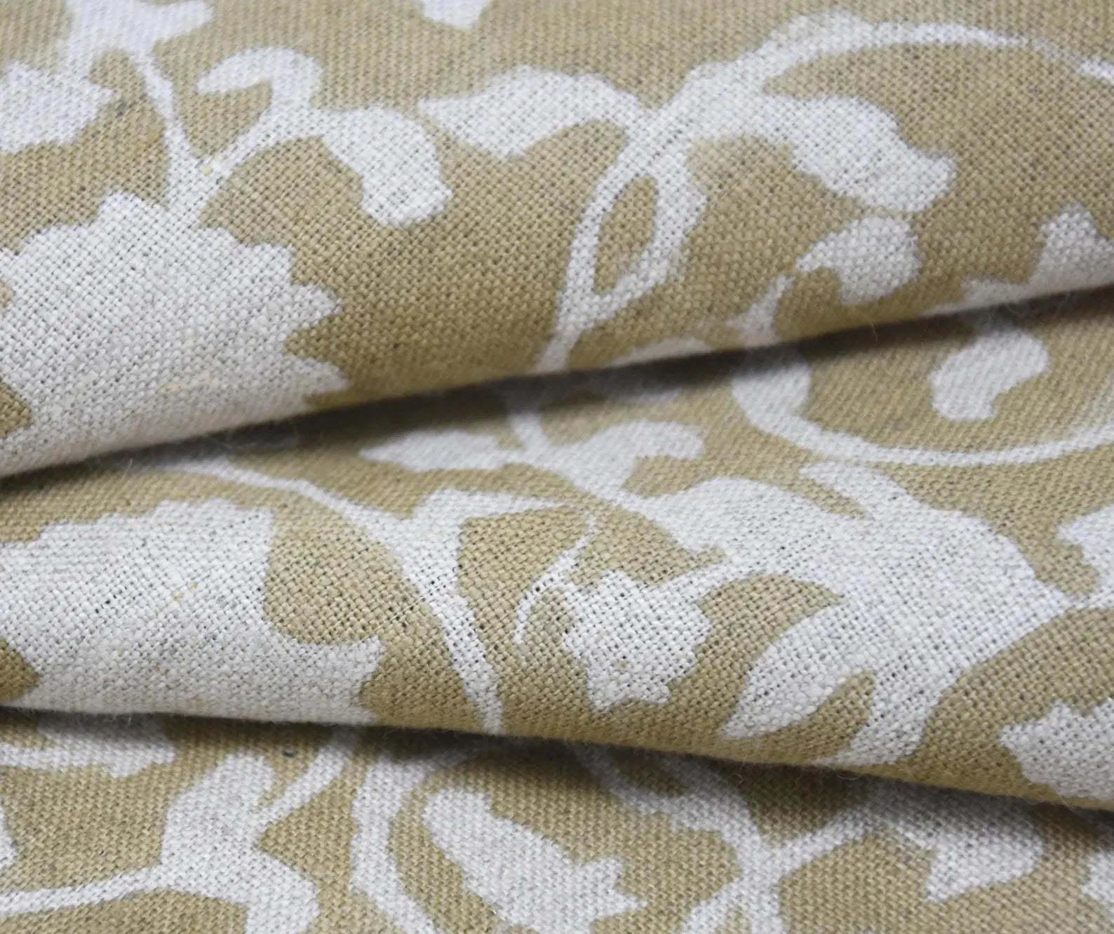 Block Print Devdas Green Botanical Silhouette Linen Fabric
