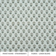 Strawberry Blossom Mint Green Block Print Linen Fabric