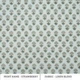 Strawberry Blossom Mint Green Block Print Linen Fabric