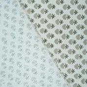 Strawberry Blossom Mint Green Block Print Linen Fabric