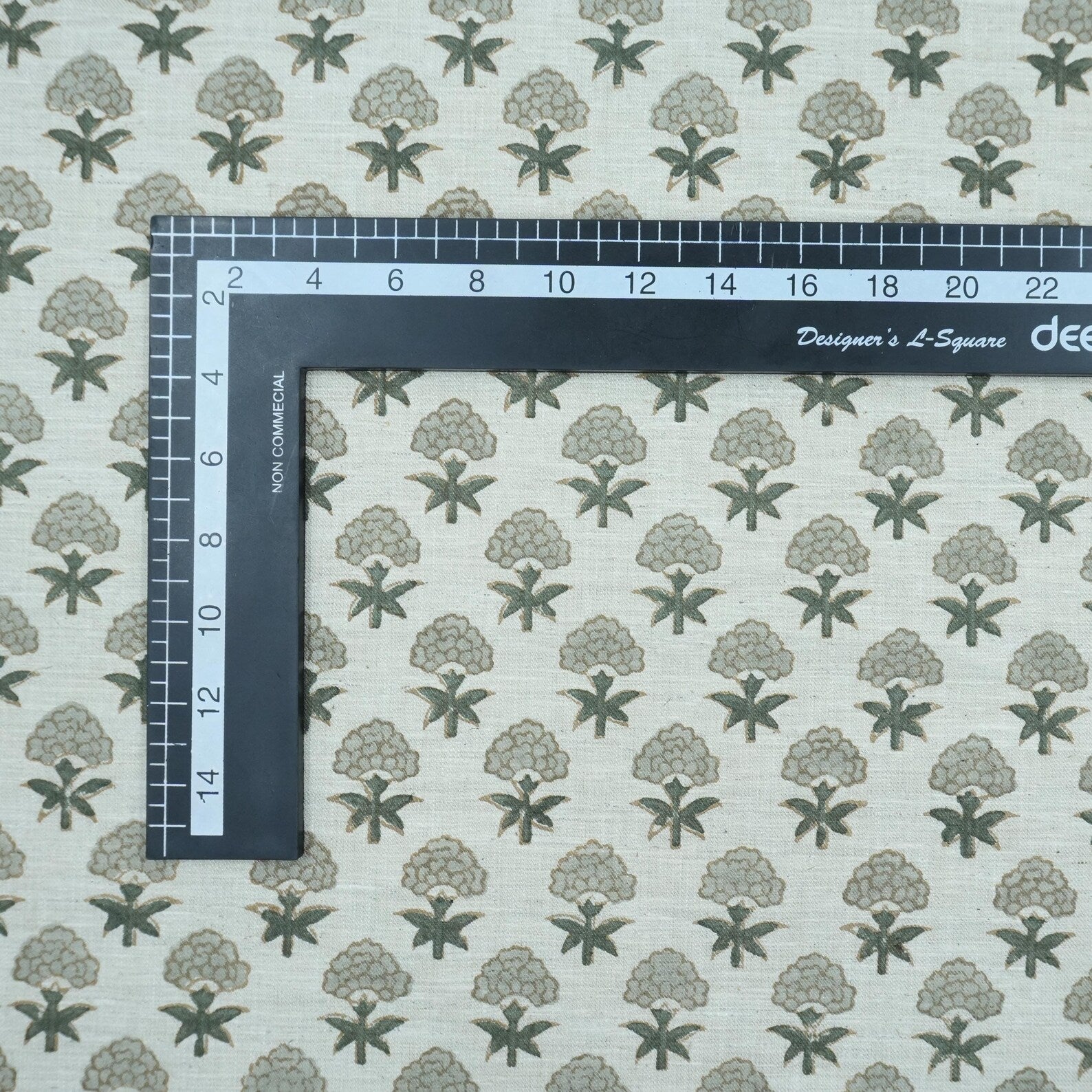 Strawberry Blossom Mint Green Block Print Linen Fabric